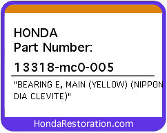 HONDA NOS OEM BEARING E, MAIN (YELLOW) (NIPPON DIA CLEVITE) - 13318-mc0-005>
	
<div itemprop=