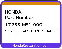 HONDA NOS OEM COVER, R. AIR CLEANER CHAMBER - 17255-MB1-000>
	
<div itemprop=