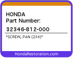 HONDA NOS OEM SCREW, PAN (2X4)&nbsp;-&nbsp;32346-812-000>
	
<div itemprop=