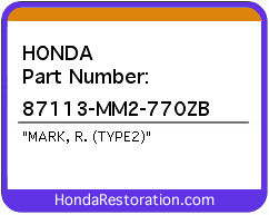 HONDA NOS OEM MARK, R. (TYPE2) - 87113-MM2-770ZB>
	
<div itemprop=