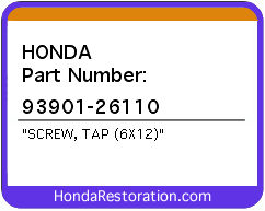 HONDA NOS OEM SCREW, TAP (6X12) - 93901-26110>
	
<div itemprop=